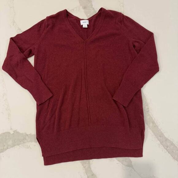 Old Navy Marled Burgundy V Neck Pullover Sweater Women's Medium Special Occasion - Picture 1 of 5